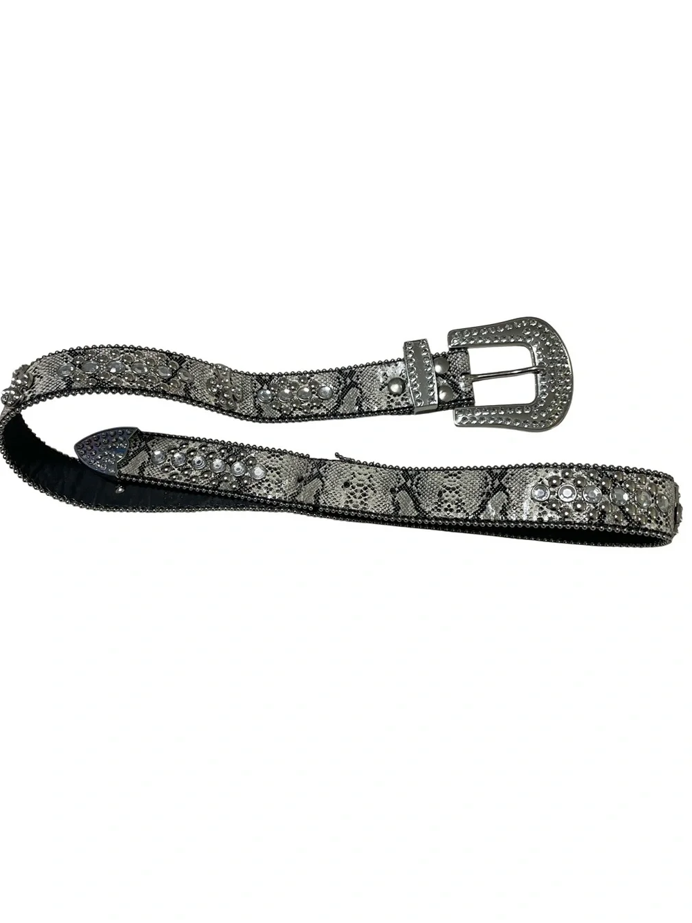 y2k Crystal-Embellished Snake Print Women's Belt - Silver